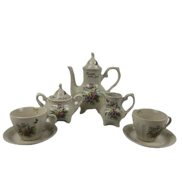 LILY CREEK Collection Flowers Feed The Soul Complete Tea Set 7 Pieces - Picture 1 of 12
